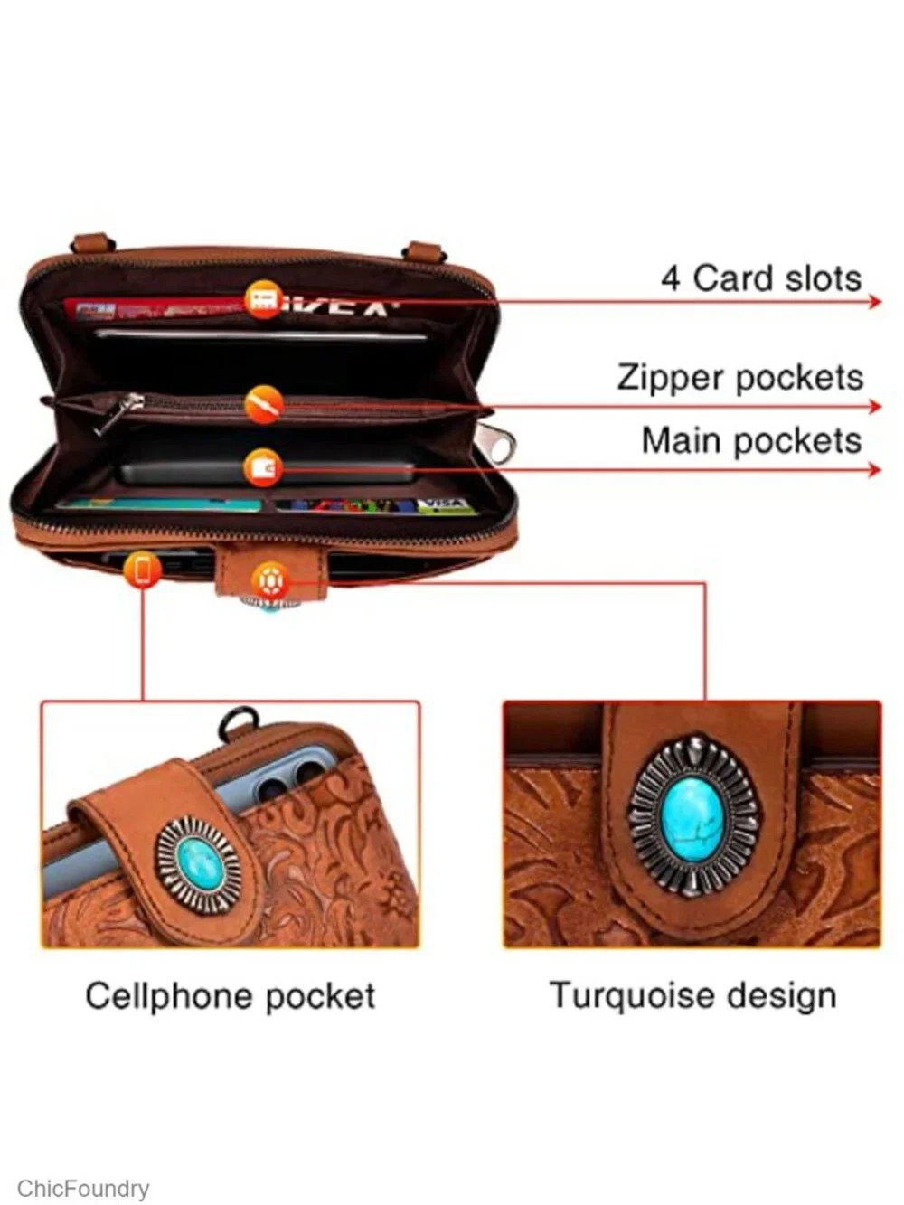 Small Crossbody Bag with Phone Pocket Faux Leather Embossed Adjustable Strap